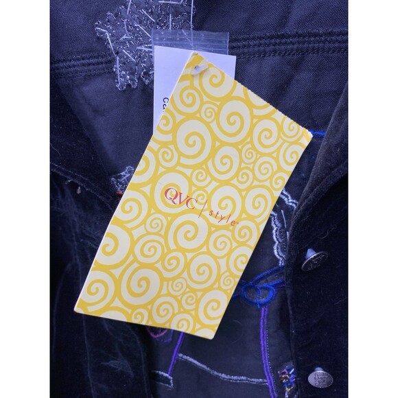 Quacker Factory Black Velvet Snowman Holiday Christmas Bling 2XL NEW Jacket VTG - Picture 6 of 9